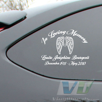 In Loving Memory Script Text with Angel Wings Decal