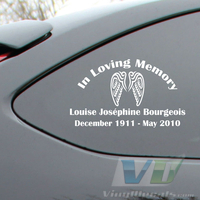 In Loving Memory Text with Angel Wings Decal
