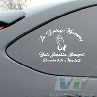 In Loving Memory Script Text with Praying Hands Decal