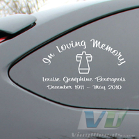 In Loving Memory Script Text with Cross 2 Decal