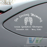 In Loving Memory Script 2 Text with Angel Wings Decal